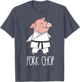 Funny Pig Pun Shirts Pork Chop - Funny Pig Animal Pun Karate T-Shirt - Heather Blue