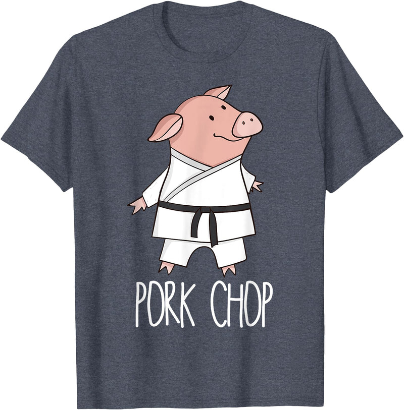 Funny Pig Pun Shirts Pork Chop - Funny Pig Animal Pun Karate T-Shirt - Heather Blue