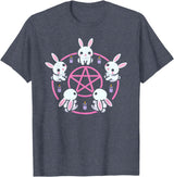 Bunny Rabbit Pentacle Pentagram Pink Pastel Goth Dark Humor T-Shirt in Heather Blue