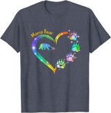 "Mama Bear" Rainbow Heart Paw Print T-Shirt