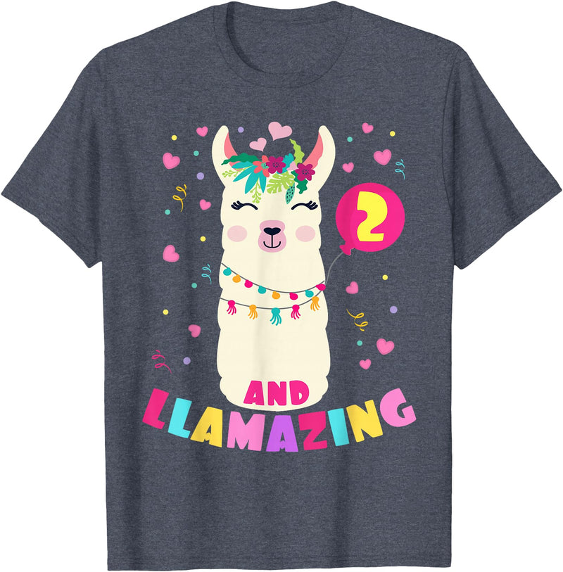 Llamazing Birthday Party Outfit Llama Lovers Llamazing 2 Years Old Girl Birthday Cute Llama Alpaca Kids T-Shirt - Heather Blue