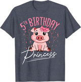Pig Birthday 5 Cute Piggy Barn Party Apparel Pig 5th Birthday Princess Farm Party Hog Farmer Barnyard T-Shirt - Heather Blue