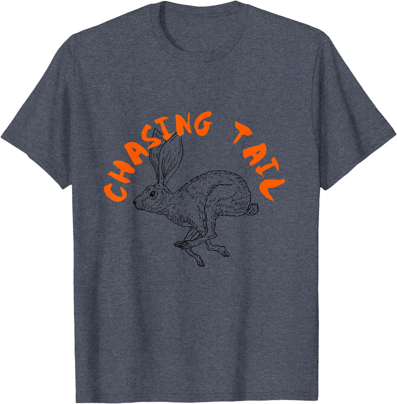 Rabbit Hunter -Chasing Tail -Hunting Cottontail -Beagle Dog T-Shirt in Heather Blue