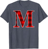 Buffalo Plaid Forever Buffalo Plaid Monogram Letter M Matching Holiday T-Shirt - Heather Blue