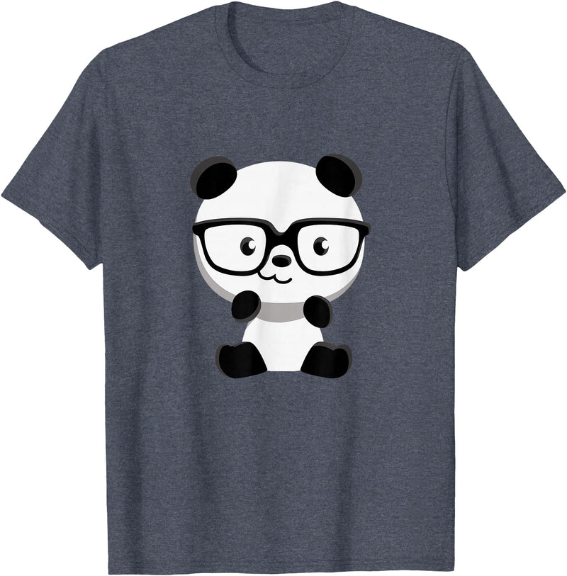 My Shirt Hub Cute Little Bear Panda Nerd with Glasses T-Shirt - Heather Blue