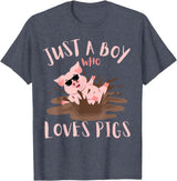 Funny Pig Lover Farm Animals Just A Boy Who Loves Pigs sunglasses In the Mud Kids Boy T-Shirt - Heather Blue