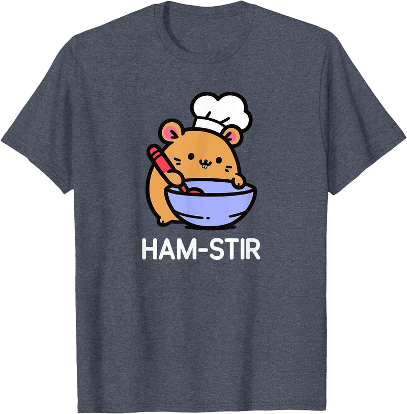 Hamster, Ham-stir Funny Jokes Sarcastic T-Shirt - Unisex-Adults & Kids - Black - Small - Short Sleeve - Cotton Blend - Classic Fit - Crew Neck - T-Shirt - Heather Blue