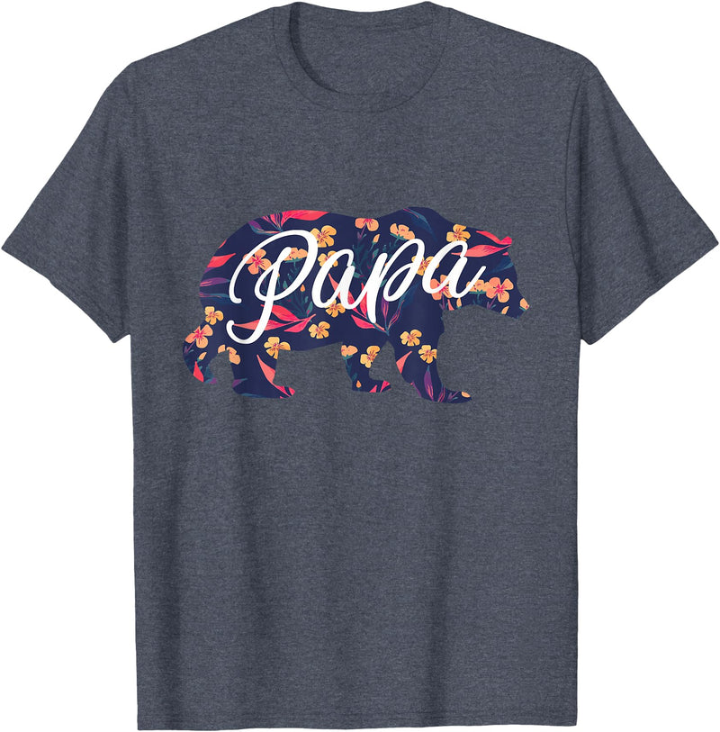 Bahaa's Tee Best Daddy Ever, I Love You Dad, Floral Papa Bear Graphic T-Shirt - Heather Blue