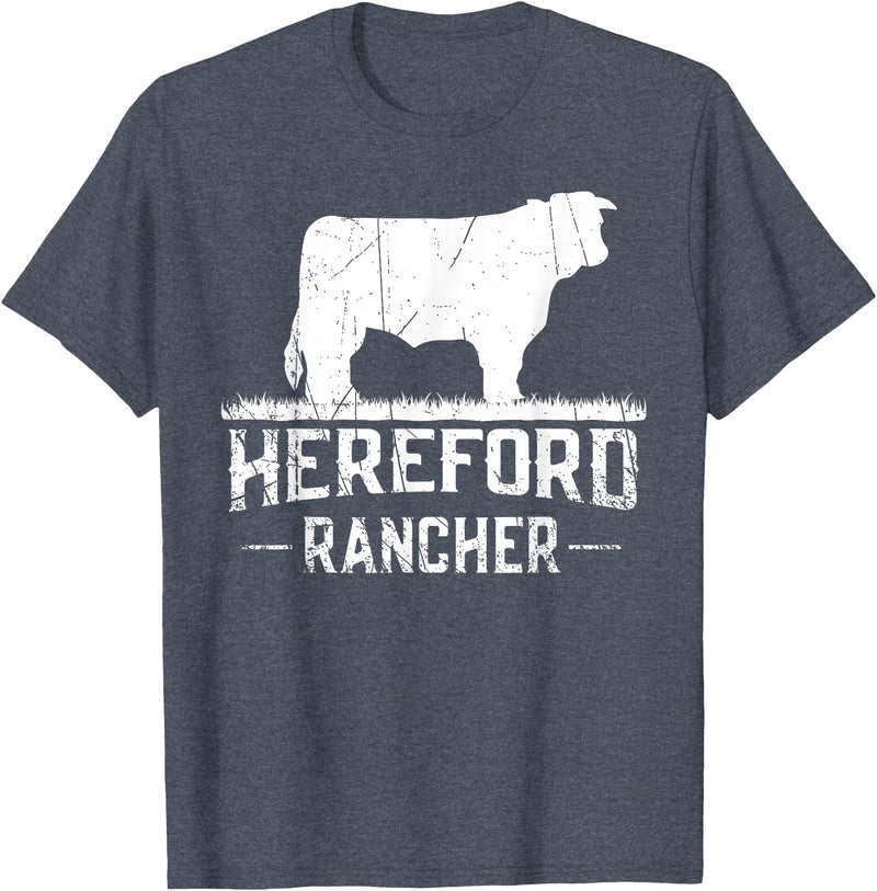 Farm and Hereford Cow for Men and Cattle Clothing Hereford Rancher - Hereford Cow For Cattle Farmer T-Shirt - Heather Blue