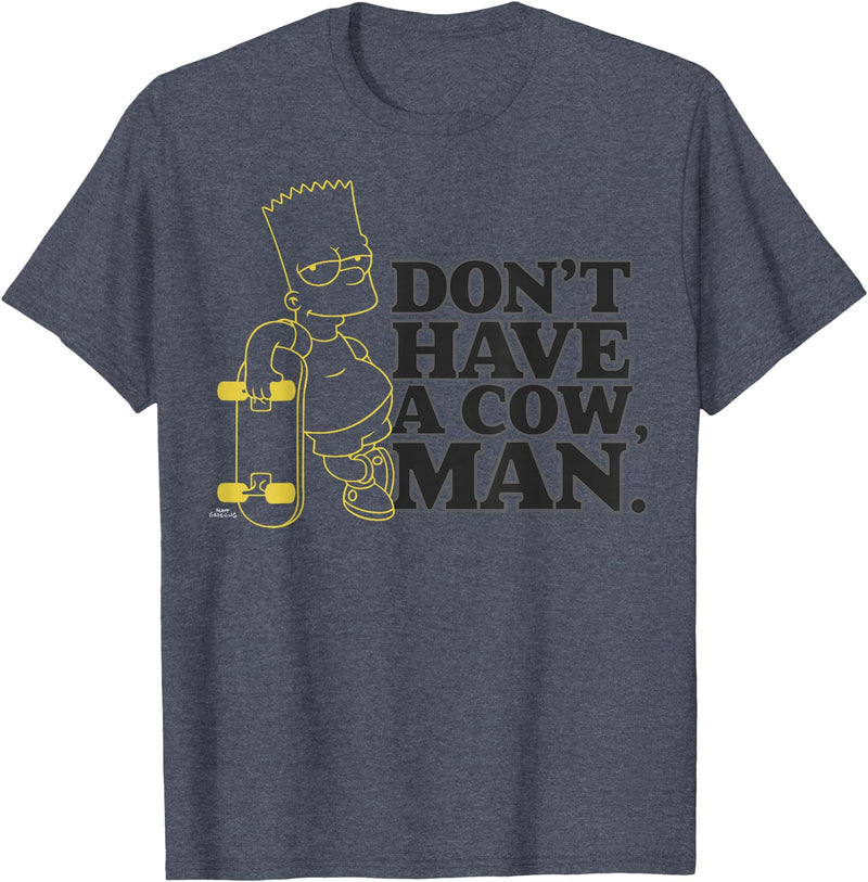 The Simpsons Dont Have a Cow, Man Bart Simpson Skateboard T-Shirt - Heather Blue