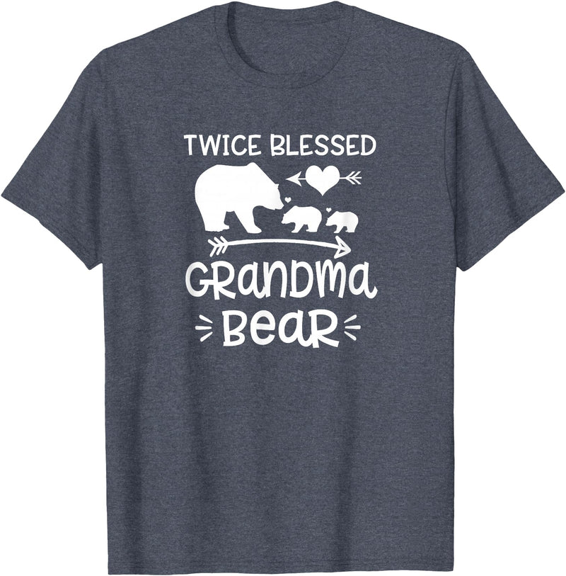 Grandparents Gifts By HustlaGirl Twice Blessed Grandma Bear Shirt Grandmas With Two Grandkids T-Shirt - Heather Blue