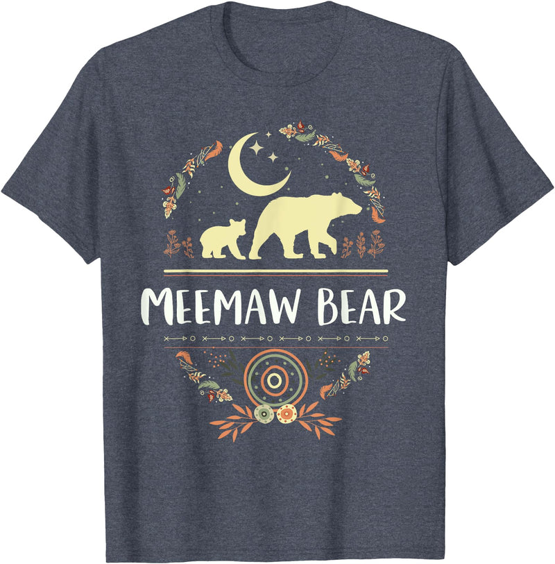 Matching Family Grandma Bear Boho by Foxio Meemaw Bear Floral Matching Family Funny Grandma Bear Boho T-Shirt - Heather Blue