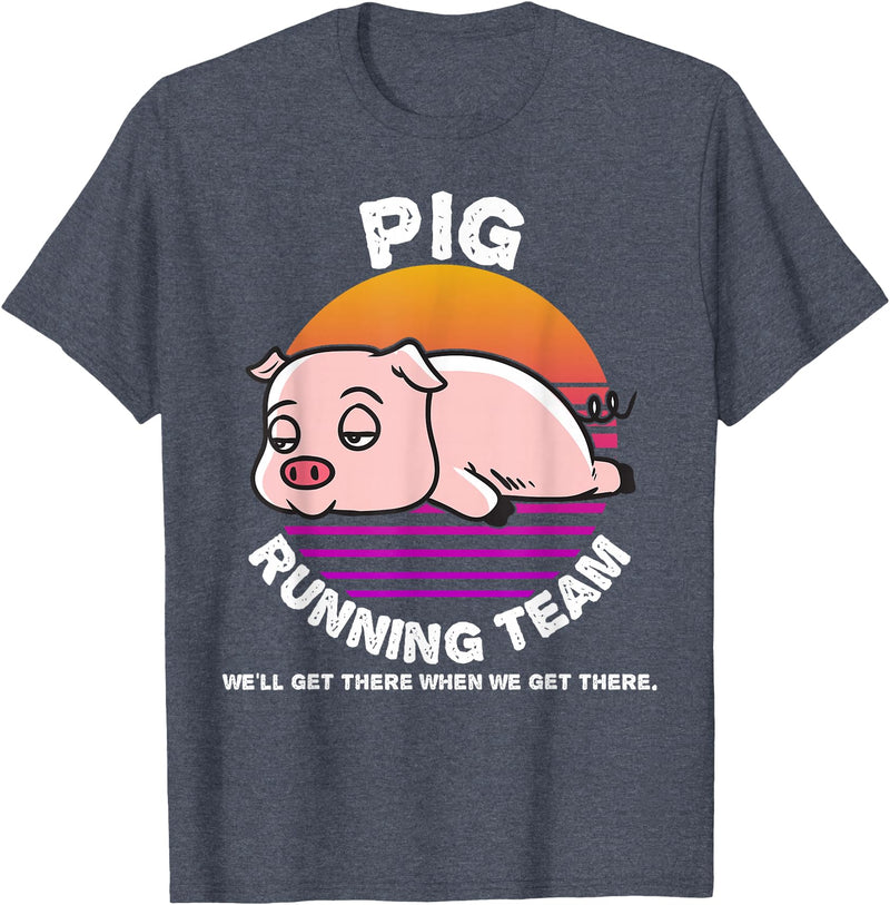 Running Shirts by CrushRetro Funny Farm Pig Running Team Shirt Kids Men Women Gift T-Shirt - Heather Blue