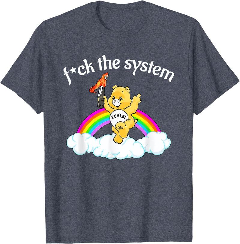Fck The System Funny Bear Quote Fck The System Funny Bear Design T-Shirt - Heather Blue