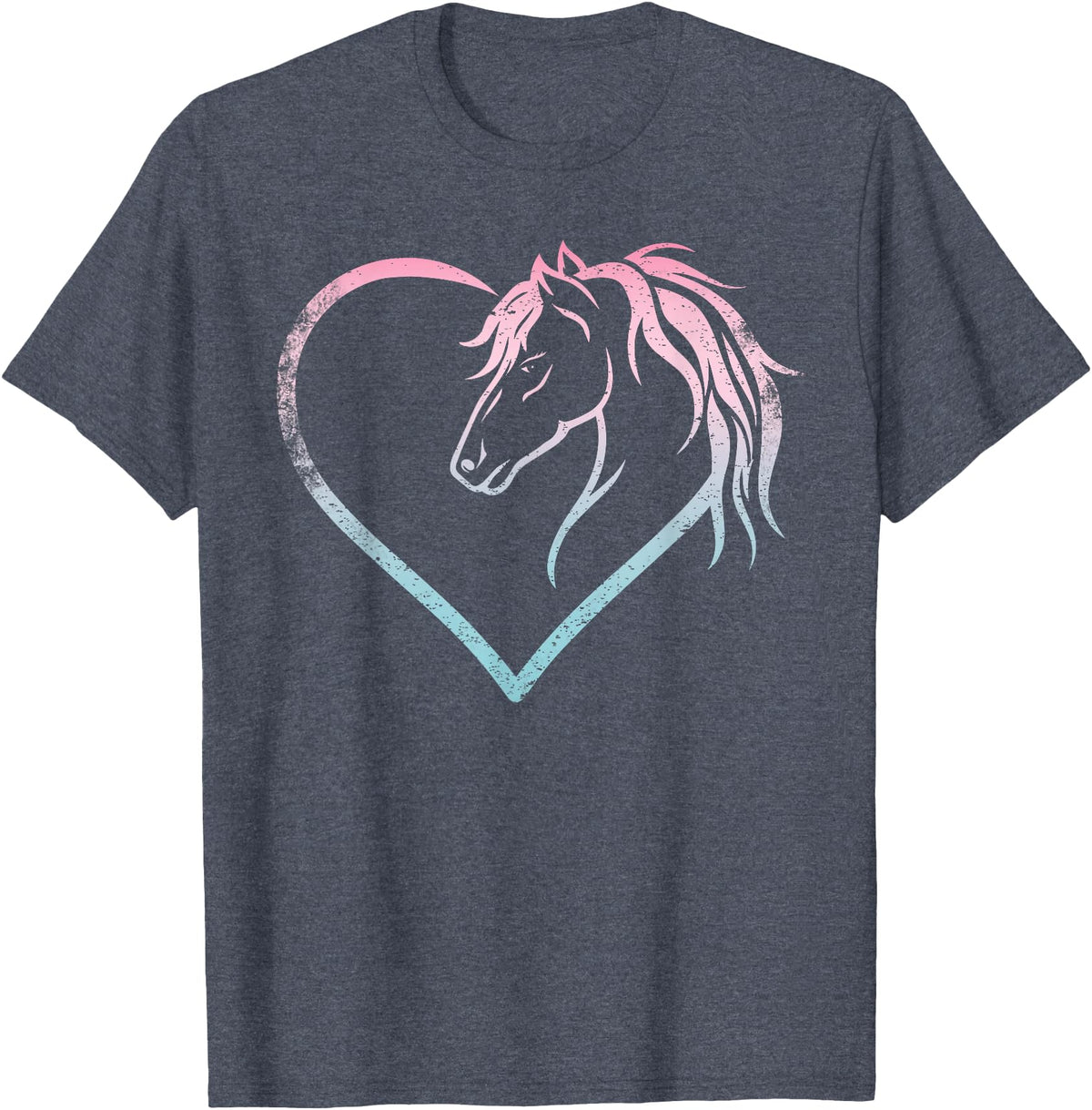Horse Girl Designs Women I Love My Horses Riding Heart With Horse Head For Horseback Riding Horse T-Shirt - Heather Blue