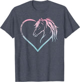 Horse Girl Designs Women I Love My Horses Riding Heart With Horse Head For Horseback Riding Horse T-Shirt - Heather Blue