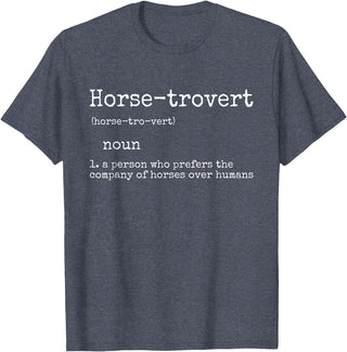 Horse By Design Tee Company Horse Gifts for Women Men Funny Equestrian Horse-trovert T-Shirt - Heather Blue