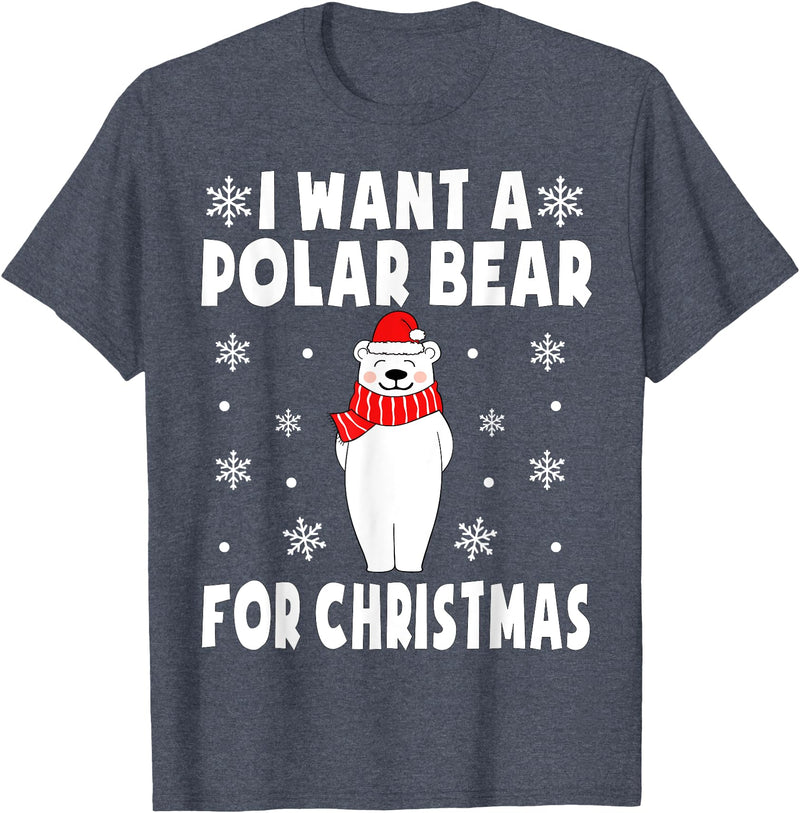 Polar Bear Christmas Pajamas Toddler Boys Girls I Want A Polar Bear For Christmas Polar Bear Pajamas Kids T-Shirt - Heather Blue