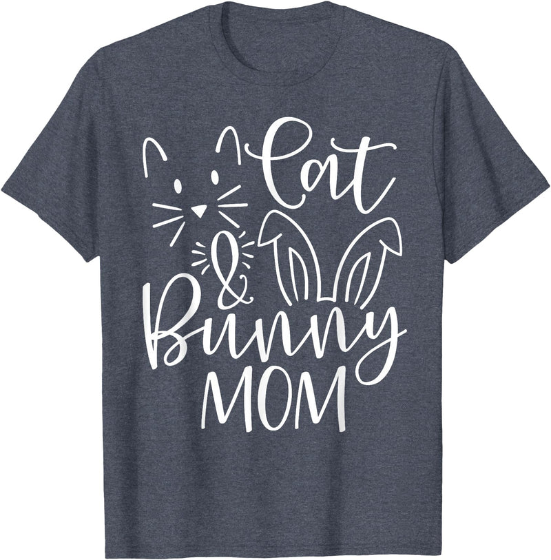 Cute Cat and Bunny Mom Design - Rabbit and Cat Owner T-Shirt in Heather Blue