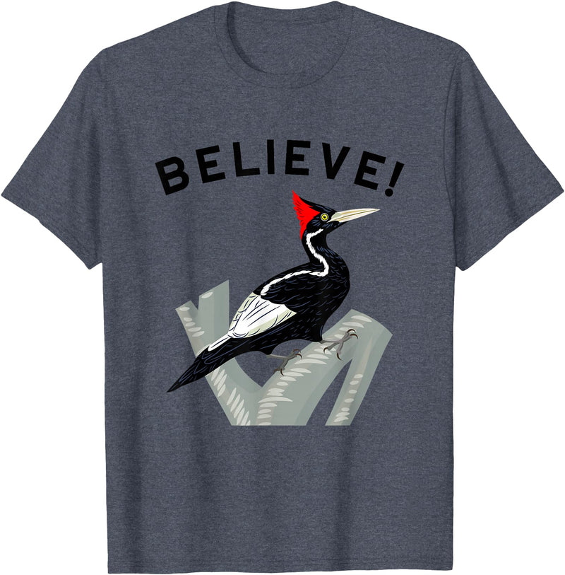 Birdwatching Gifts for Birders Endangered Ivory-Billed Woodpecker T-Shirt - Heather Blue