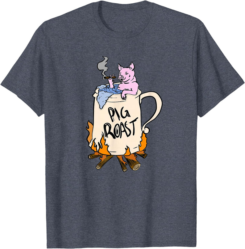 Funny animal pig roast party clothing and apparel Funny Pig Spit Roast BBQ Party Grill Master Gift T-Shirt - Heather Blue