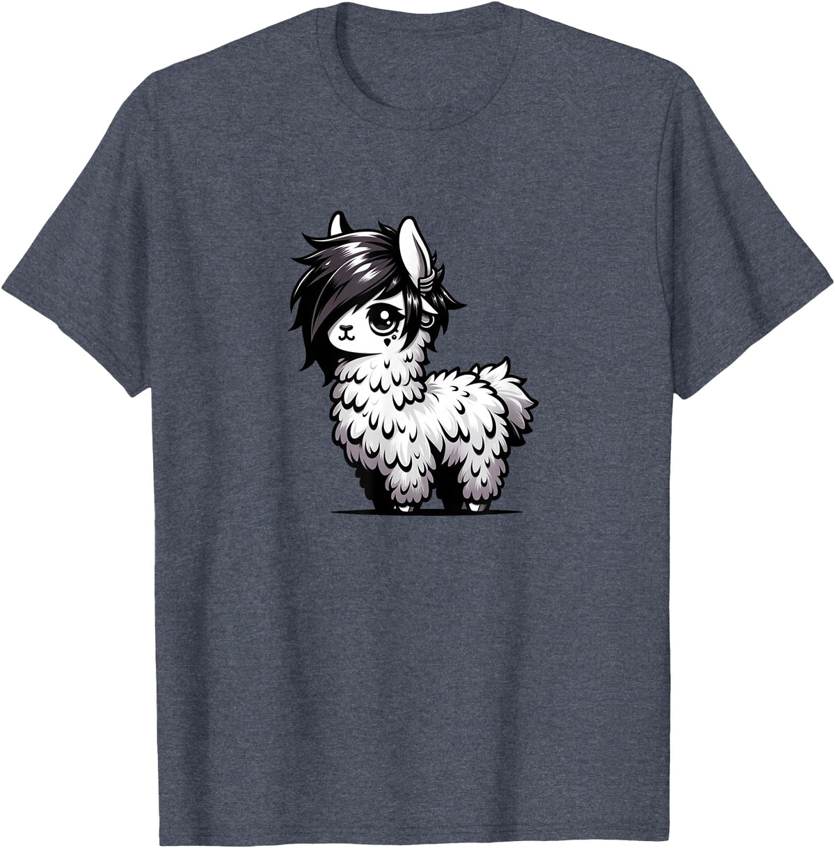 Emo Llama Tees Cute Emo Llama Kawaii Kids Boys Girls T-Shirt - Heather Blue