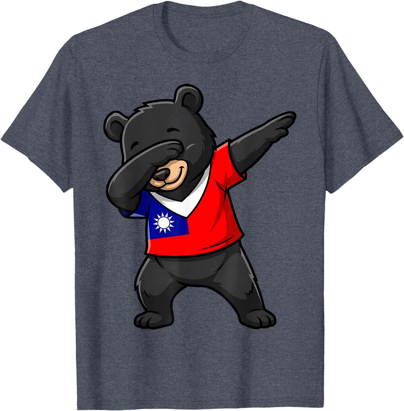 Taiwan Dabbing Bear Flag Tees Taiwan Formosan Bear Dab Pose T-Shirt - Heather Blue