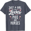 Pigs Memme Just A Girl Who Loves Pigs And Horses Gift Women T-Shirt - Heather Blue