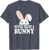 Never Trust a Bunny Funny T-Shirt in Heather Blue