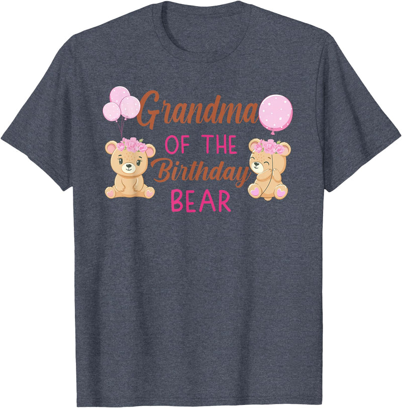 Family Birthday Bear Gifts Grandma of The Birthday for Girl Bear 1st Birthday Party T-Shirt - Heather Blue