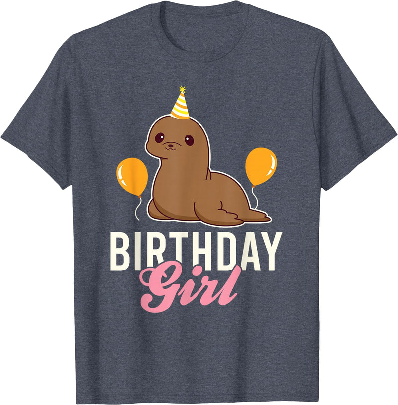 Cute Sea Lion Ocean Lovers Clothing Cute Sea Lion Birthday Girl T-Shirt - Heather Blue