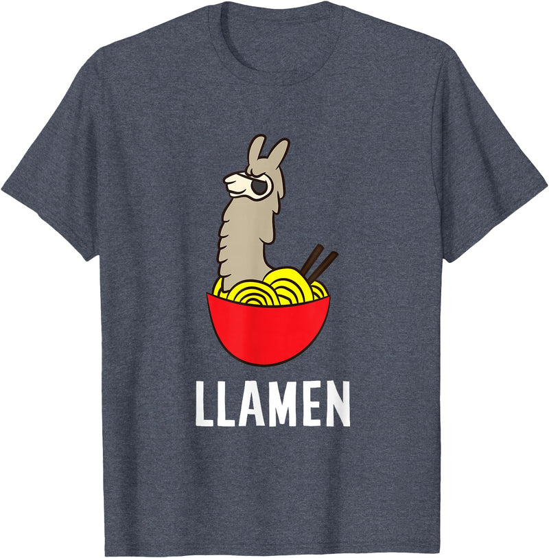 Funny Llama And Alpaca Gifts Funny Llama LLamen Noodles Chinese Food Llama T-Shirt - Heather Blue