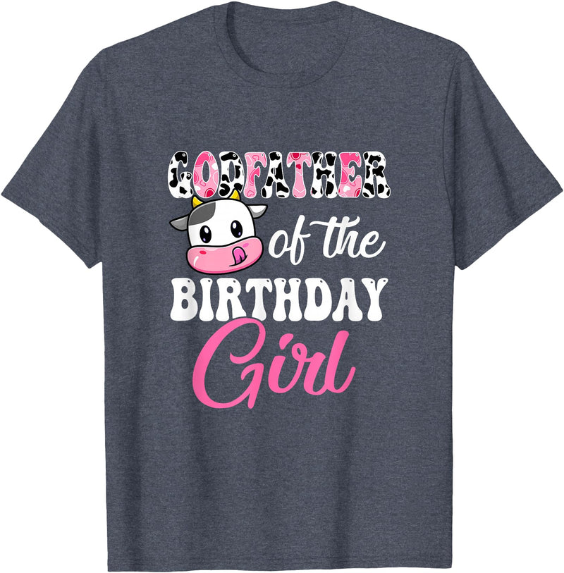 Vintage Retro Birthday Godfather Of The Birthday Girl Farm Cow 1St Birthday Girl T-Shirt - Heather Blue