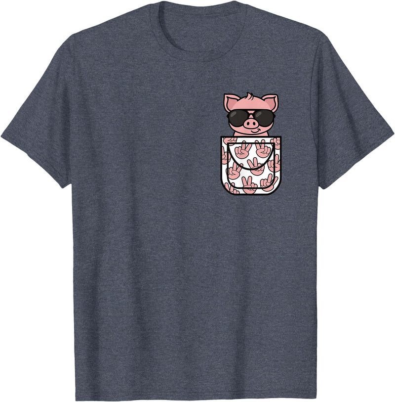 KATYLIN Funny Pig Pocket Pig Lover Men Women Boys Girls Kids T-Shirt - Heather Blue