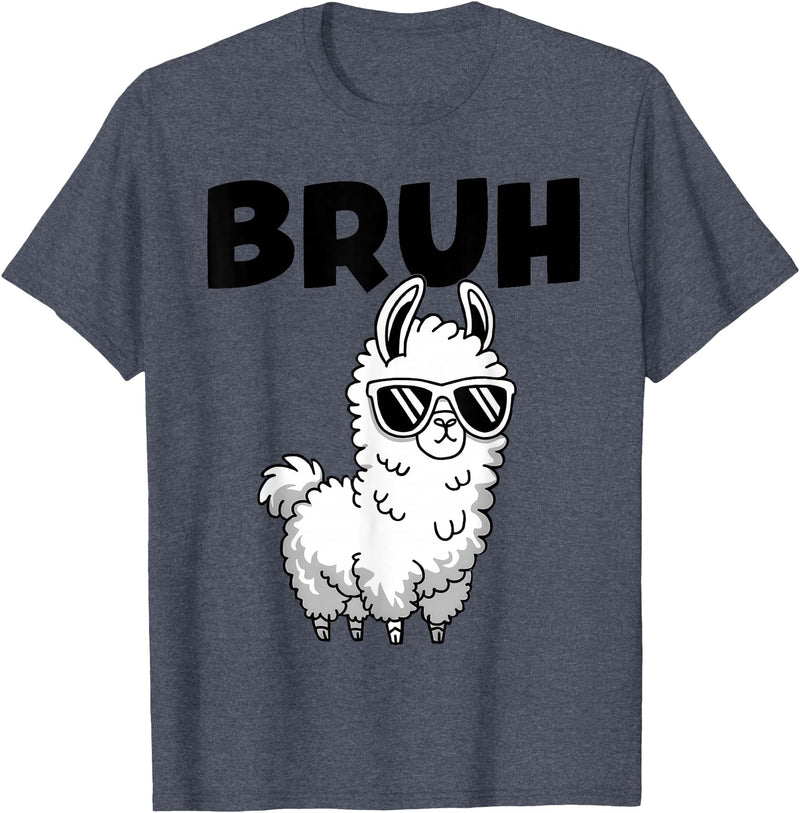 Bruh Llama Sunglasses by LazyPanda Bruh Llama Funny Alpaca Llama Boys Kids Girls Trendy Graphic T-Shirt - Heather Blue