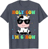 Holy Cow I'm Two 6 6th Birthday Boy Girl Kids Holy Cow I'm Two 6 Years Old 6th Birthday Boy Girl T-Shirt - Heather Blue