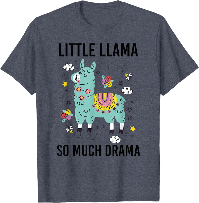 Llama Shirt Kids Boys Toddler Little Llama So Much Drama T-Shirt - Heather Blue
