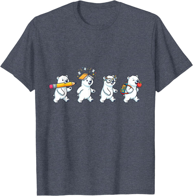 Cute Polar Bear Lovers First Day of School Costume Funny Polar Bear Back to School Teacher Student T-Shirt - Heather Blue
