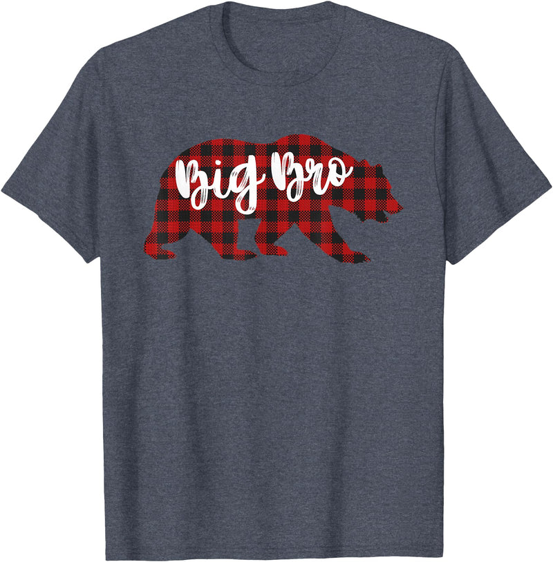 Cute Bear Matching Christmas Pajama Red Plaid Big Bro Bear Matching Christmas Pajama Red Plaid Buffalo T-Shirt - Heather Blue