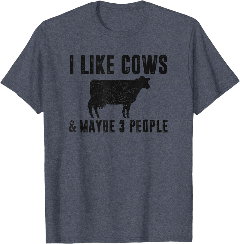 Funny Cow Lover Farmer Gifts Women Girls I Like Cows & Maybe 3 People Funny Quote Dairy Cow Graphic T-Shirt - Heather Blue