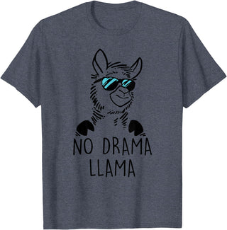 Pretees No Drama Llama Graphic Funny Llama T-Shirt - Women's Adult Unisex-Adults Grey Small Classic Fit Crew Neck Short Sleeve - Heather Blue