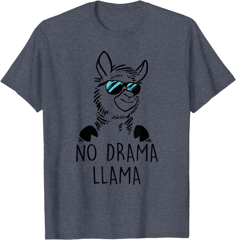 Pretees No Drama Llama Graphic Funny Llama T-Shirt - Women's Adult Unisex-Adults Grey Small Classic Fit Crew Neck Short Sleeve - Heather Blue