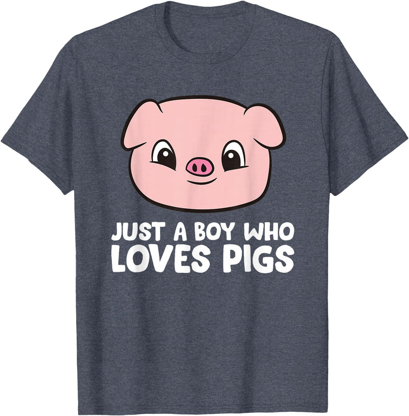 Funny Pigs Gifts And Pig Farmer Apparels Pig Farmer Boy Just a Boy Who Loves Pigs T-Shirt - Heather Blue