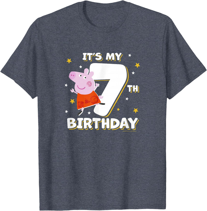 Peppa Pig It's My 7th Birthday Holiday Stars Celebration T-Shirt - Heather Blue