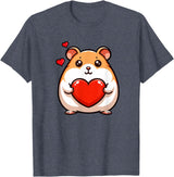 Cute Hamster Funny Valentines Heart Lover Men Women Kids T-Shirt - Heather Blue