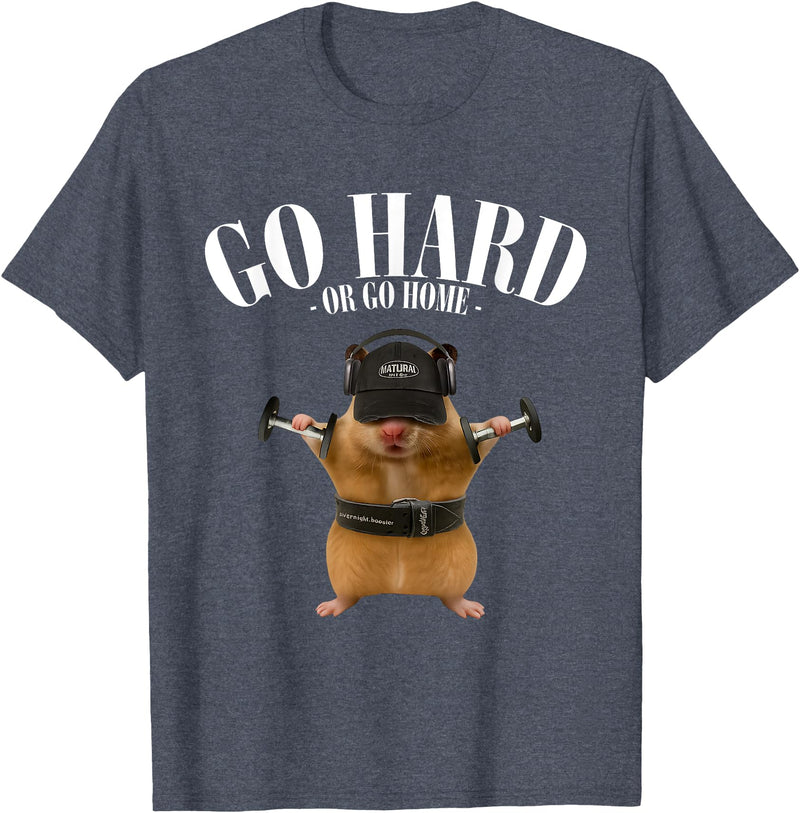 Hamster Deadlift Training Funny Cute Rat Weightlifting Meme T-Shirt - Heather Blue
