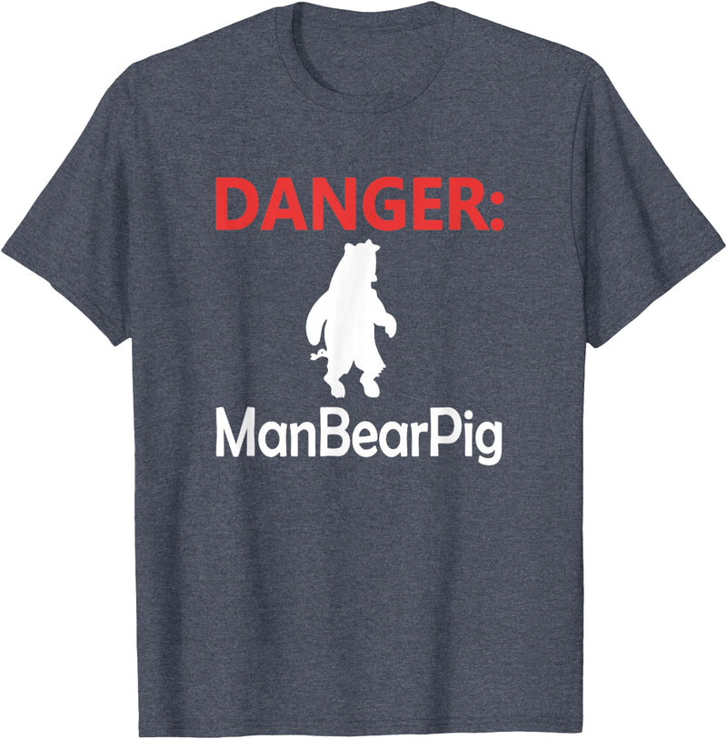 Funny Tees Danger Man Bear Pig T-Shirt - Heather Blue