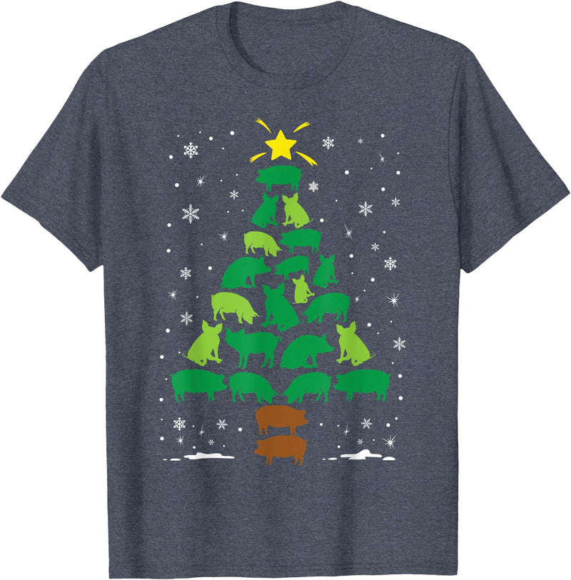 The Holiday Family Christmas Tree Gift Co Pig Lovers Pet Farmer Holiday Family Matching Christmas Tree T-Shirt - Heather Blue