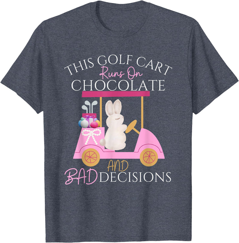 Golf Golfer Easter Eggs Bunny Rabbit Golf Cart Matching T-Shirt in Heather Blue