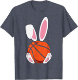 Rabbit Boys Teens Easter Basketball Egg Bunny Kids Easter T-Shirt in Heather Blue